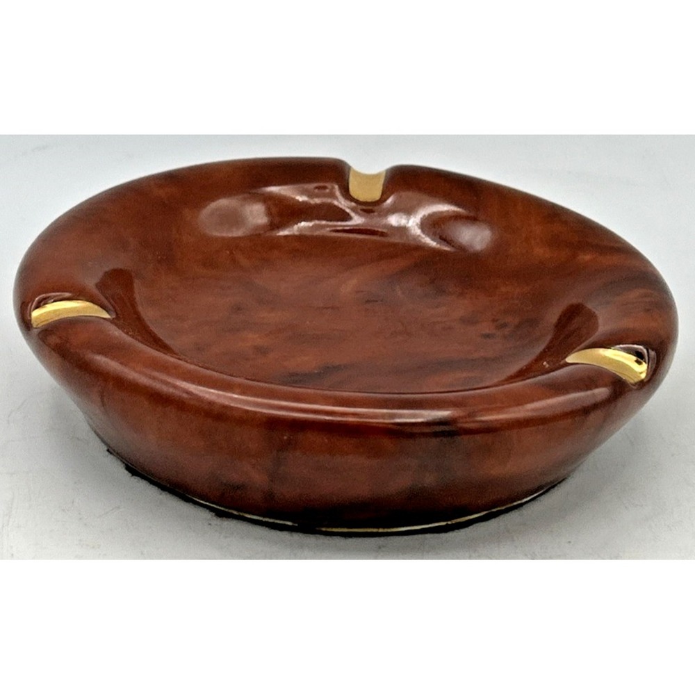 Ceramica Yapacanch Ashtray Brown And Gold Colored W 6 1/8"X H 1 1/2"